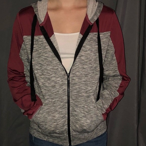 Maroon & Gray Zip-up Hoodie - Picture 1 of 2